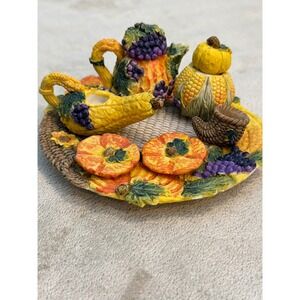 Vintage 1996 Popular Imports Miniature Autumn Harvest Tea Set Fall Thanksgiving